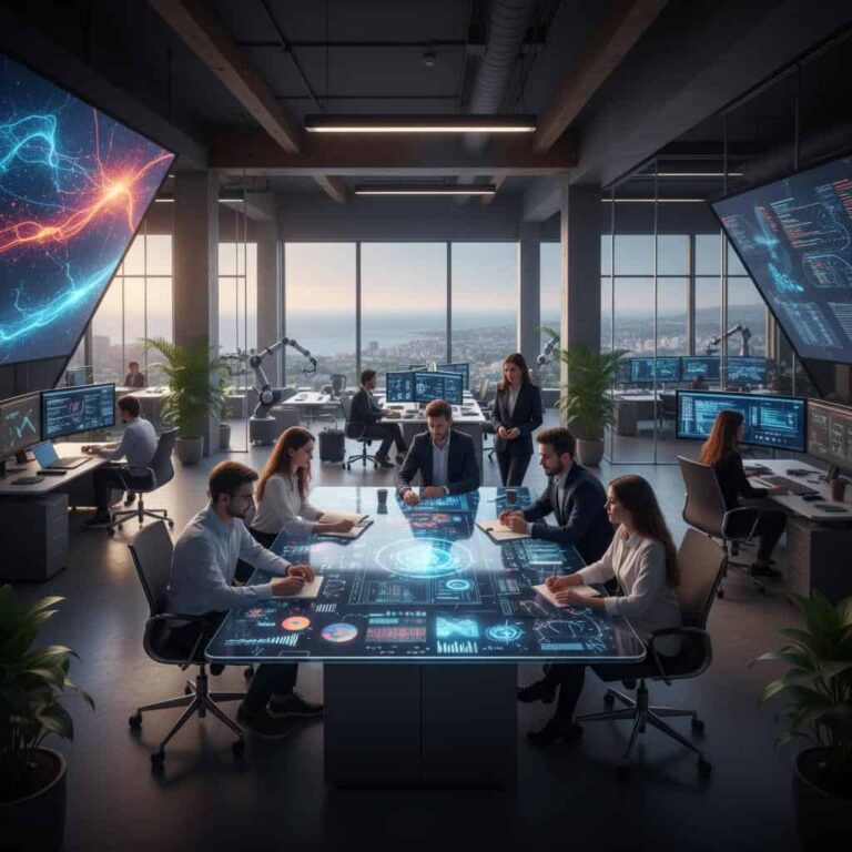 Modern Office With Advanced Technology Displays.